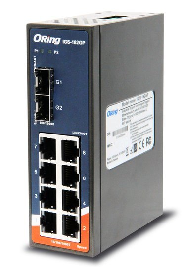 IGS-182GP: SCHMALER INDUSTRIE-SWITCH MIT 8 RJ45 + 2 SFP